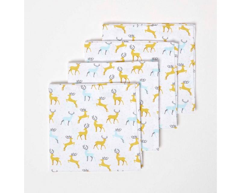 Homescapes Stoffserviette Majestic Stag Grey Weihnachtsservietten, 4er Set von Homescapes