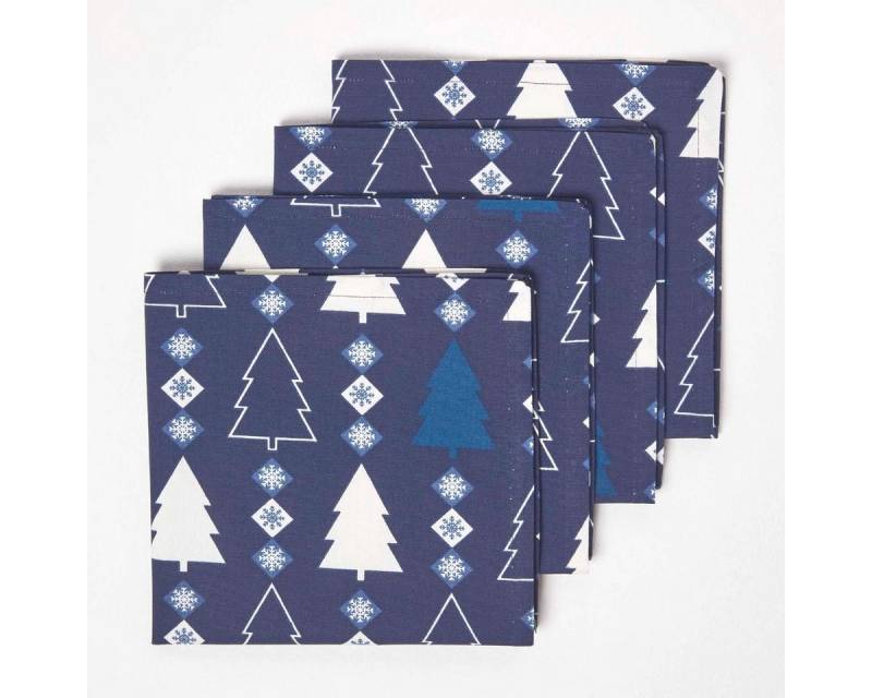 Homescapes Stoffserviette Weihnachtsservietten Winterland, 4er Set, blau von Homescapes
