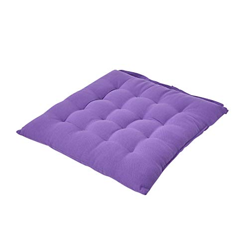 Homescapes Stuhlkissen 40 x 40 cm, lila, Sitzkissen mit Bändern und Knopfverschluss, einfarbige Auflage für Stühle mit Bezug aus 100% Baumwolle und weicher Polyester-Füllung, violett von Homescapes