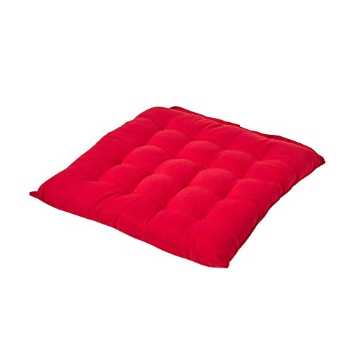 Homescapes Stuhlkissen 40 x 40 cm, rot, Sitzkissen mit Bändern und Knopfverschluss, einfarbige Auflage für Stühle mit Bezug aus 100% Baumwolle und weicher Polyester-Füllung von Homescapes