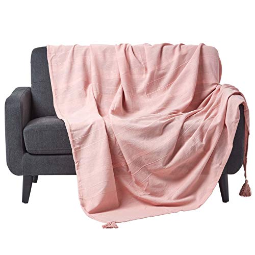 Homescapes Tagesdecke/Sofaüberwurf/Plaid Rajput in Rosa – 150 x 200 cm – handgewebt aus 100% Reiner Baumwolle in RIPP-Optik von Homescapes