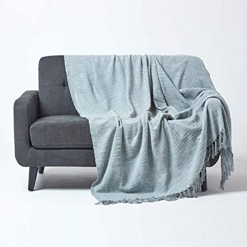 Homescapes Tagesdecke Nirvana, grau, Wohndecke/Sofaüberwurf aus 100% Baumwolle, 150 x 200 cm, Knoten-Optik mit Fransen von Homescapes