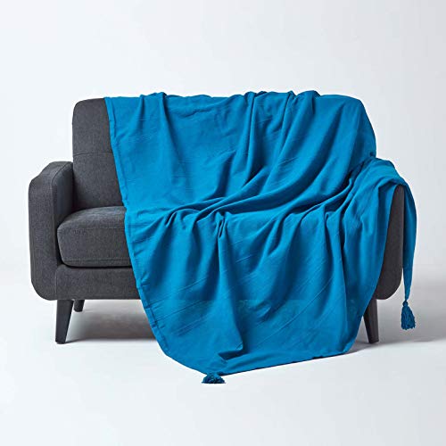 Homescapes Tagesdecke Rajput, türkis/blau, Wohndecke aus 100% Baumwolle, 150 x 200 cm, Sofaüberwurf/Couchüberwurf in RIPP-Optik von Homescapes
