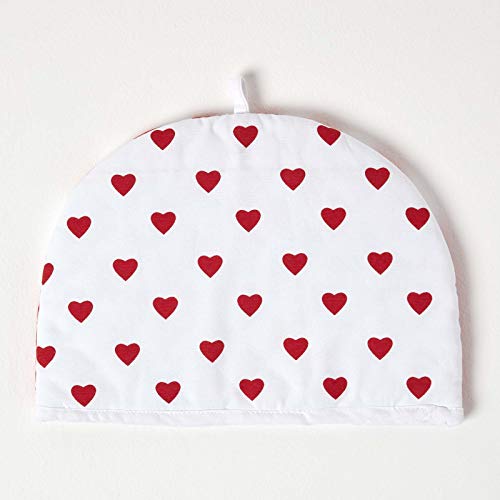 Homescapes Teekannenwärmer Hearts rot Design Tea Cosy Kannenwärmer 100% Baumwolle von Homescapes