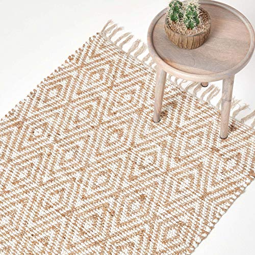 Homescapes Flickenteppich Sierra Natur 90x150 cm, Flachgewebe-Teppich mit Ethno-Muster, handgewebt im Chindi-Stil aus Hanf, Baumwolle & Recycling-Material von Homescapes