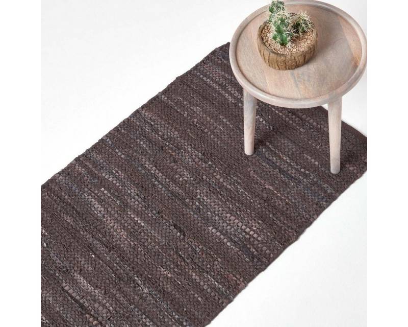 Homescapes Teppich Brauner Leder-Webteppich Denver, 66 x 200 cm, Höhe: 20 mm Homescapes Teppich Brauner Leder-Webteppich Denver, 66 x 200 cm, Höhe: 20 mm von Homescapes