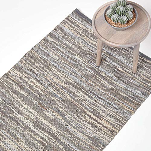 Homescapes Teppich Denver aus 100% recyceltem Leder, 120 x 180 cm, grau von Homescapes