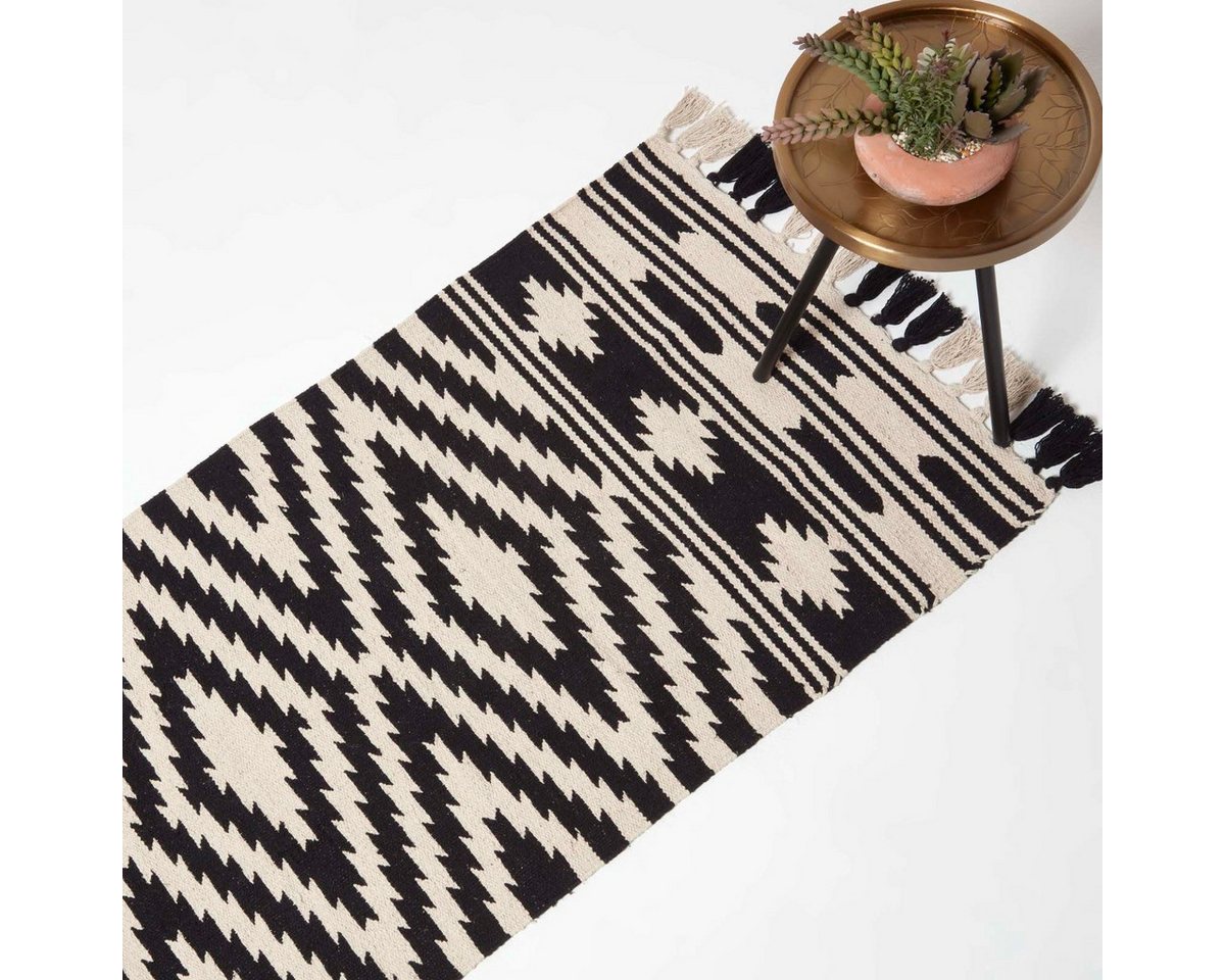 Homescapes Teppich Dinan Teppich-Läufer Baumwolle – 66 x 200 cm, schwarz-weiß gemustert, Höhe: 20 mm Homescapes Teppich Dinan Teppich-Läufer Baumwolle – 66 x 200 cm, schwarz-weiß gemustert, Höhe: 20 mm von Homescapes