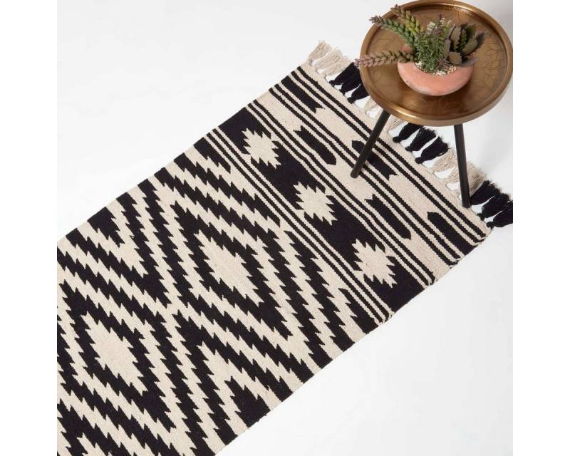 Homescapes Teppich Dinan Teppich-Läufer Baumwolle – 66 x 200 cm, schwarz-weiß gemustert, Höhe: 20 mm Homescapes Teppich Dinan Teppich-Läufer Baumwolle – 66 x 200 cm, schwarz-weiß gemustert, Höhe: 20 mm von Homescapes