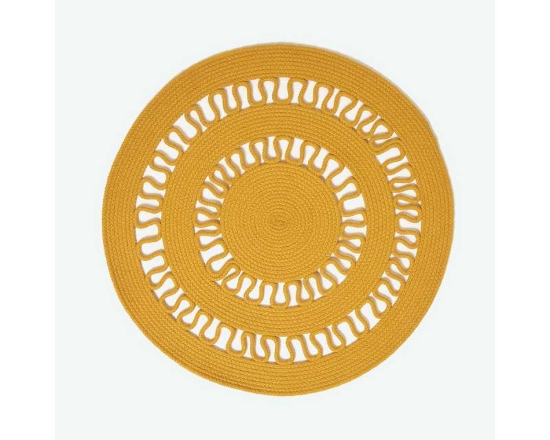 Homescapes Teppich Geflochtener runder Teppich mit Häkel-Muster, senfgelb, 70 cm, Höhe: 20 mm Homescapes Teppich Geflochtener runder Teppich mit Häkel-Muster, senfgelb, 70 cm, Höhe: 20 mm von Homescapes