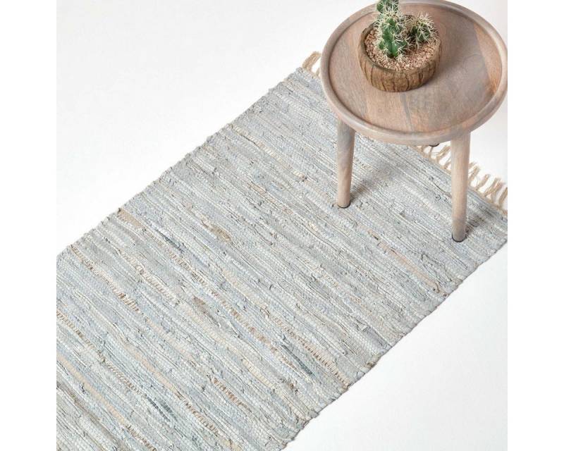 Homescapes Teppich Glitzer-Lederteppich, silber/natur, 66 x 200 cm, Höhe: 20 mm von Homescapes