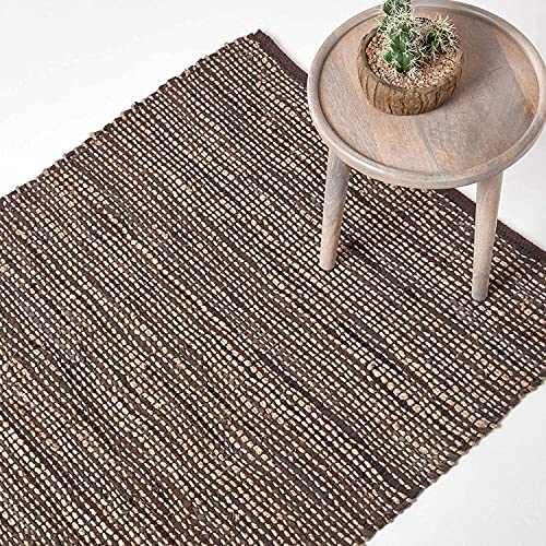 Homescapes Teppich Madras braun 120x180 cm – handgewebter Teppich aus Hanf & Recycling-Leder, Flachgewebe im Streifen-Design Homescapes Teppich Madras braun 120x180 cm – handgewebter Teppich aus Hanf & Recycling-Leder, Flachgewebe im Streifen-Design von Homescapes