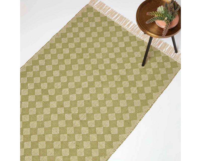 Homescapes Teppich Webteppich Lima mit Rautenmuster 90 x 150 cm – Baumwollteppich grün, Höhe: 20 mm Homescapes Teppich Webteppich Lima mit Rautenmuster 90 x 150 cm – Baumwollteppich grün, Höhe: 20 mm von Homescapes