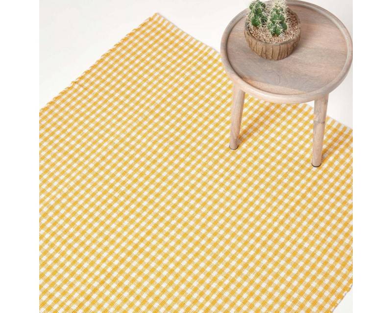 Homescapes Teppich Webteppich gelb-weiß kariert – Baumwollteppich Vichy-Karo, 60x90 cm, Höhe: 20 mm von Homescapes