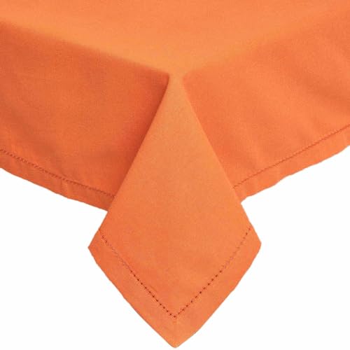 Homescapes Tischdecke, orange, 137 x 137 cm aus 100% Baumwolle, quadratisches Tischtuch für Küche und Esszimmer, waschbar und pflegeleicht, terrakotta von Homescapes