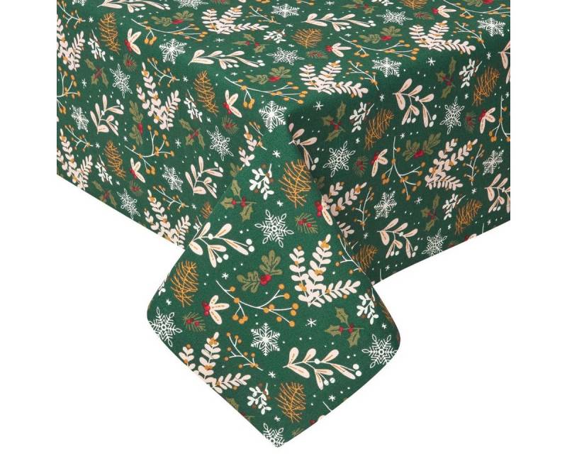 Homescapes Tischdecke Festive Forest 100% Baumwolle Grüne Weihnachtstischdecke 137 x 178 cm (1-tlg) von Homescapes