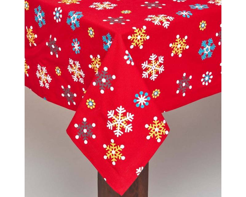 Homescapes Tischdecke Tischdecke rote Schneeflocken 100% Baumwolle, 138 x 178 cm (1-tlg) von Homescapes