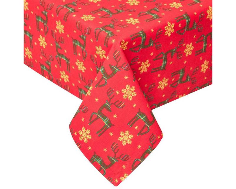 Homescapes Tischdecke Weihnachtstischdecke Rentier rot – 137 x 137 cm, 100% Baumwolle (1-tlg) von Homescapes