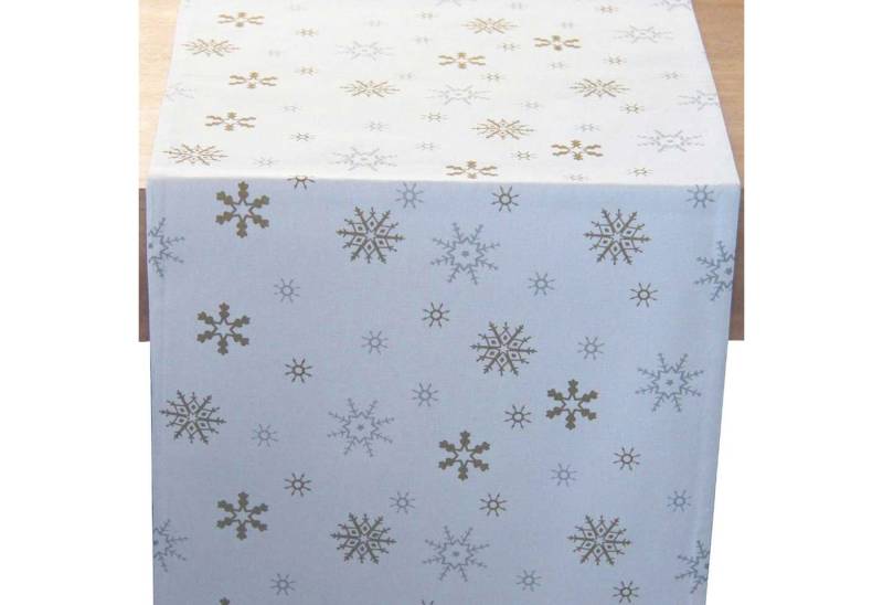 Homescapes Tischläufer Tischläufer mit Schneeflocken-Design, 100% Baumwolle, weiß und gold von Homescapes