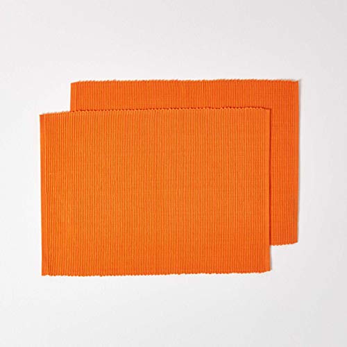 Homescapes Tischset, orange, 2er Set Platzdeckchen 30 x 45 cm, Platzset aus 100% Baumwolle, gerippt, eckig, waschbar von Homescapes