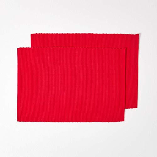 Homescapes Tischset, rot, 2er Set Platzdeckchen 30 x 45 cm, Platzset aus 100% Baumwolle, gerippt, eckig, waschbar von Homescapes