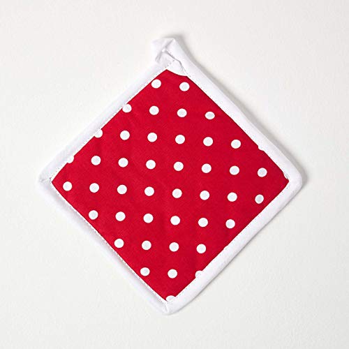 Homescapes Topflappen Polka Dots, rot weiß ca. 20 x 20 cm, Untersetzer aus 100% reiner Baumwolle mit Polyesterfüllung, waschbarer Topfuntersetzer von Homescapes