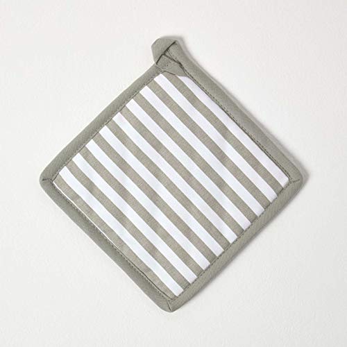 Homescapes Topflappen Thin Stripes, grau weiß ca. 20 x 20 cm, Untersetzer aus 100% Reiner Baumwolle mit Polyesterfüllung, waschbarer Topfuntersetzer von Homescapes