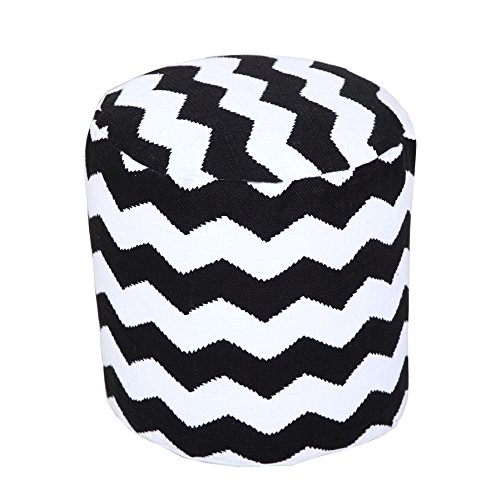 Homescapes Trendiger Design Pouf Rund Fußhocker schwarz weiß Chevron Herringbone 45 cm Durchmesser von Homescapes