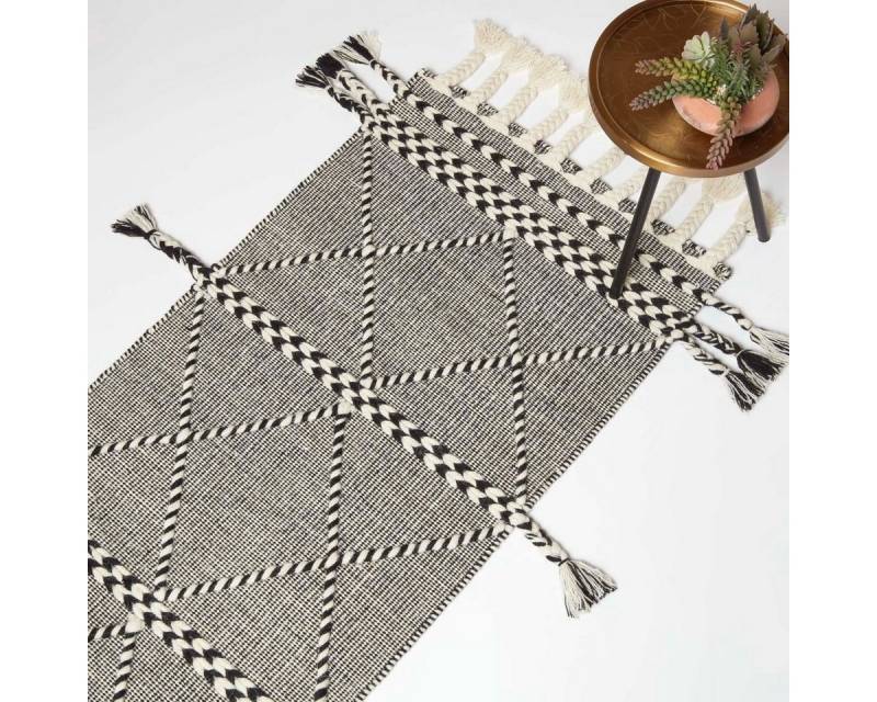 Homescapes Wollteppich Handgewebter Kelim Läufer Edessa – 66 x 200 cm, schwarz-weiß, Höhe: 20 mm von Homescapes