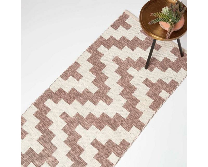 Homescapes Wollteppich Malina Teppich-Läufer Baumwolle – 66 x 200 cm, creme-braun gemustert, Höhe: 20 mm von Homescapes