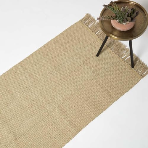 Homescapes Zaphyr Jute-Teppich Natur 70x120 cm, Flachgewebe-Teppich Naturfasern, Naturteppich mit Fransen von Homescapes