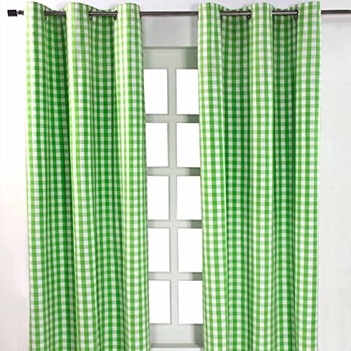 Homescapes blickdichter Ösenvorhang, grün-weiß Karierter Dekoschal mit traditionellem Karo-Muster im 2er Pack, Breite 137 x Länge 228 cm, Vorhang-Paar aus 100% Baumwolle, Gingham von Homescapes