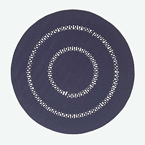 Homescapes dunkelblauer Teppich, rund, 150 cm, gehäkelter Teppich/Vorleger aus Baumwolle im Retro-Look mit Loop-Muster, flach gewebter Teppich für Schlafzimmer, Wohnzimmer, Flur oder Küche, blau von Homescapes