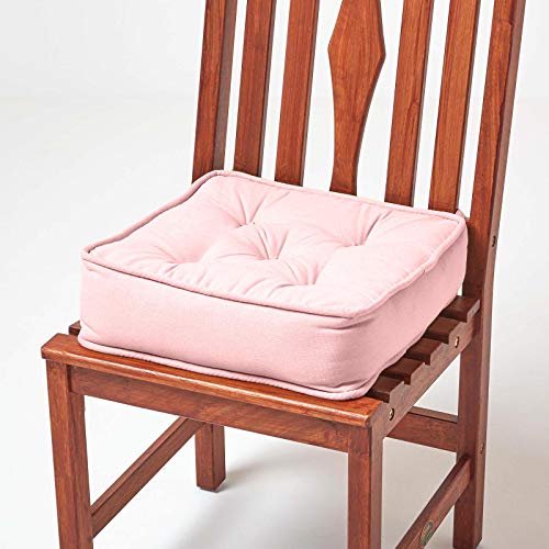 Homescapes Dickes Sitzkissen rosa, Stuhlkissen 40x40 cm mit Bändern, Sitzerhöhung 10 cm, Matratzenkissen mit Baumwollbezug von Homescapes