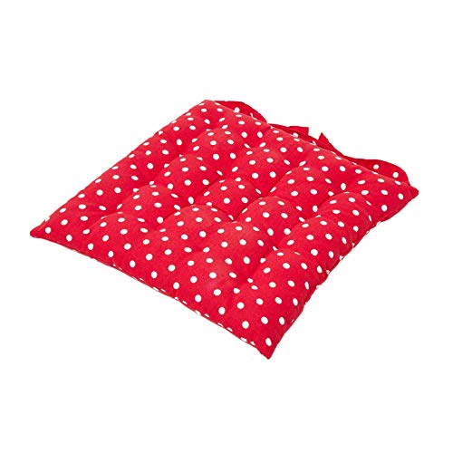 Homescapes gepunktetes Stuhlkissen 40 x 40 cm, rot, Sitzkissen für Stühle mit Bändern und Knopfverschluss, Bezug aus 100% Baumwolle, Polyester-Füllung, Polka Dots-Muster von Homescapes