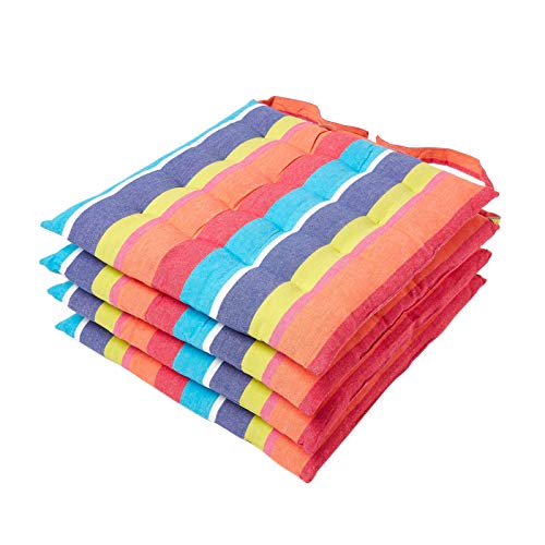 Homescapes gestreifte Stuhlkissen im 4er Set, Sitzkissen 40 x 40 cm, bunt, mit Bändern und Knopfverschluss, Bezug aus 100% Baumwolle, Polyester-Füllung, Streifen-Muster Homescapes gestreifte Stuhlkissen im 4er Set, Sitzkissen 40 x 40 cm, bunt, mit Bändern und Knopfverschluss, Bezug aus 100% Baumwolle, Polyester-Füllung, Streifen-Muster von Homescapes