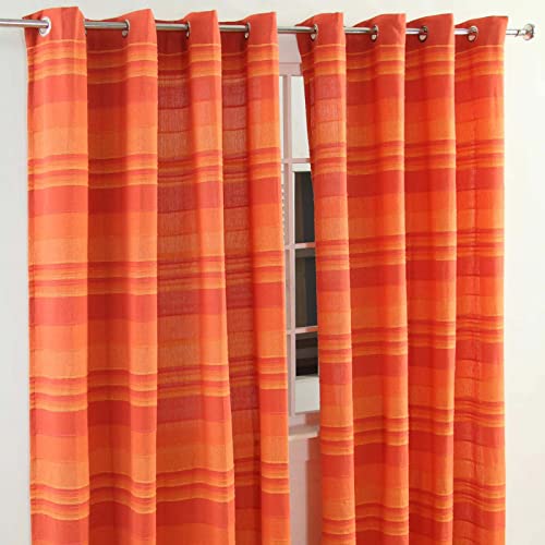 Homescapes Morocco Ösenvorhang 2er-Set, Vorhang Terracotta gestreift 167x182 cm aus 100% Baumwolle, 2 handgewebte Vorhangschals, Streifen-Gardinen mit Ösen von Homescapes