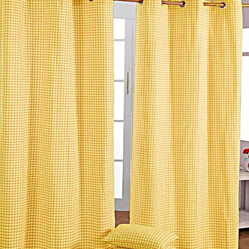 Homescapes handgewobener Vorhang Ösenvorhang Dekoschal Gingham im 2er Set, 137 x 182 cm, 100% Reine Baumwolle, gelb weiß kariert von Homescapes