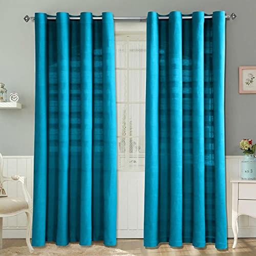 Homescapes Rajput Ösenvorhang 2er-Set, Vorhang Petrol 167x228 cm aus 100% Baumwolle, 2 handgewebte Vorhangschals in RIPP-Optik, petrolblaue Gardinen mit Ösen von Homescapes