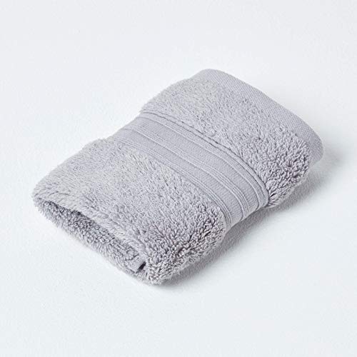 Homescapes hellgraues Gesichtshandtuch aus 100% Supima-Baumwolle mit 550 g/qm, hochwertiges Zero-Twist-Handtuch, Seiftuch 30 x 30 cm, grau von Homescapes