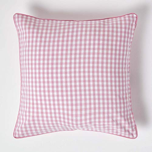 Homescapes karierte Kissenhülle für Zierkissen Gingham, rosa, 60 x 60 cm, Zierkissenbezug im Landhausstil aus 100% Baumwolle mit Reißverschluss von Homescapes