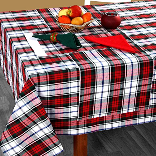 Homescapes Karierte Tischdecke mit Tartan-Muster, grün-weiß, 100% Baumwolle, eckiges Tischtuch für Esstisch oder Küchentisch mit Schottenmuster, 137 x 178 cm von Homescapes