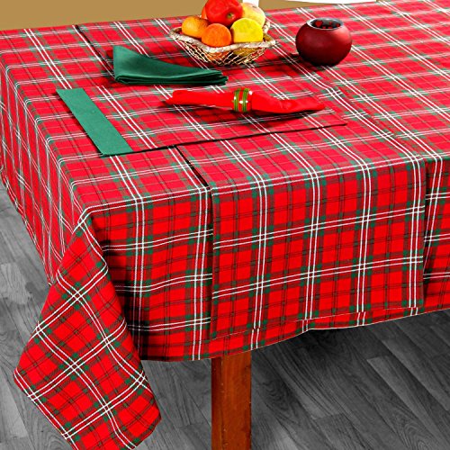Homescapes Karierte Tischdecke mit Tartan-Muster, rot, 100% Baumwolle, eckiges Tischtuch für Esstisch oder Küchentisch mit Schottenmuster, 137 x 178 cm von Homescapes
