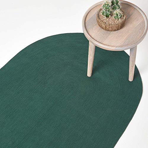 Homescapes ovaler Teppich/Bettvorleger 60 x 90 cm, dunkelgrün, geflochtener Läufer aus Baumwolle, Wendeteppich, handgewebter Retro-Teppich, grün von Homescapes