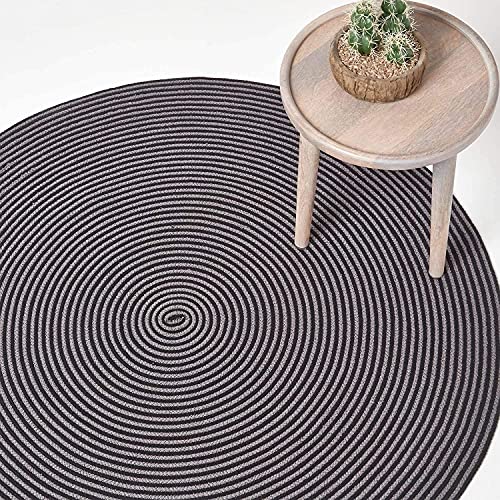 Homescapes runder Teppich, handgeflochtener Baumwollteppich 200 cm im Vintage-Look mit Spiralemuster, grau und schwarz, Flachgewebe-Teppich für Wohnzimmer, Schlafzimmer, Küche oder Flur von Homescapes