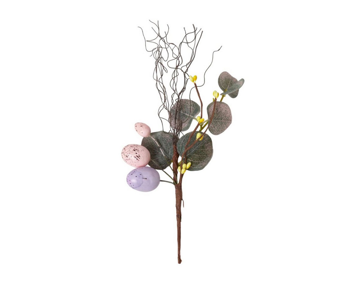 Kunstpflanze Dekozweig mit Ostereiern – flieder-rosa Osterdeko in Pastellfarben, Homescapes, Höhe 20 cm von Homescapes