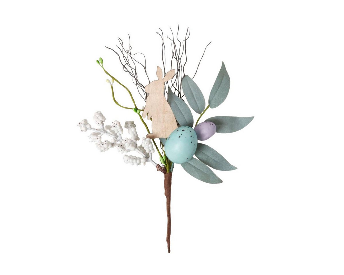Kunstpflanze Dekozweig mit Ostereiern & Deko-Hase – pastellfarbene Osterdeko, blau, Homescapes, Höhe 24 cm von Homescapes