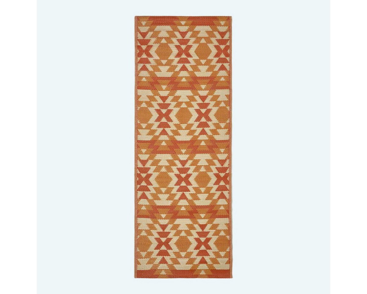 Outdoorteppich Outdoor Teppich-Läufer Anya 75 x 200 cm – Ethno-Muster, rot-orange, Homescapes, Höhe: 20 mm von Homescapes
