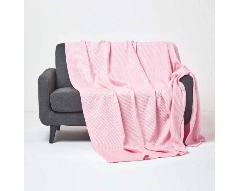 Plaid 100% Bio-Baumwolle Waffeldecke rosa, 230 x 230 cm, Homescapes von Homescapes