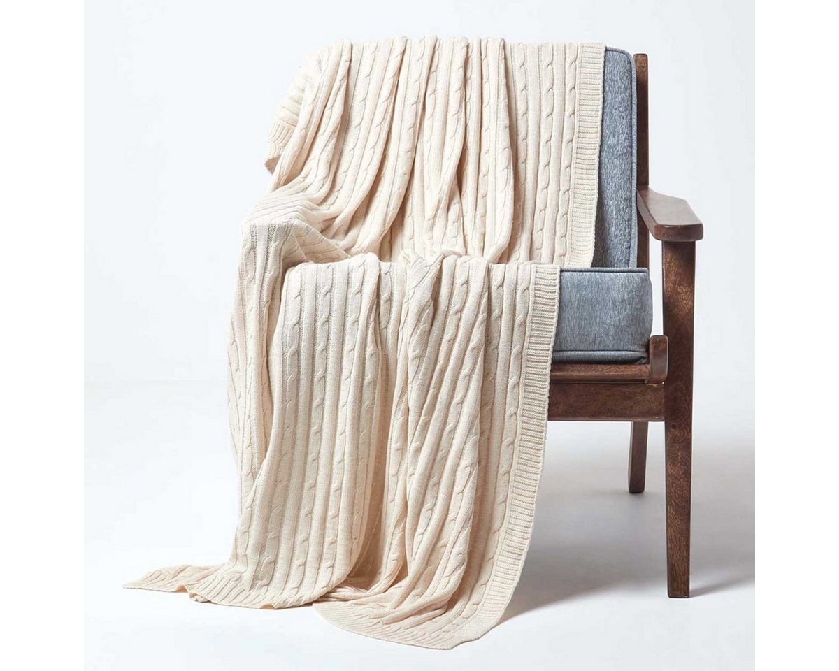 Plaid Baumwolldecke mit Zopfmuster, beige, 130 x 170 cm, Homescapes Plaid Baumwolldecke mit Zopfmuster, beige, 130 x 170 cm, Homescapes von Homescapes